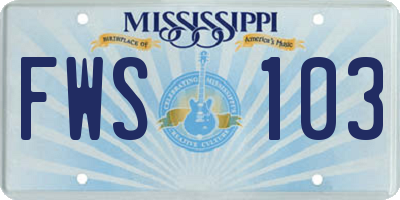 MS license plate FWS103