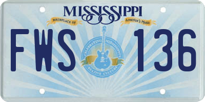 MS license plate FWS136