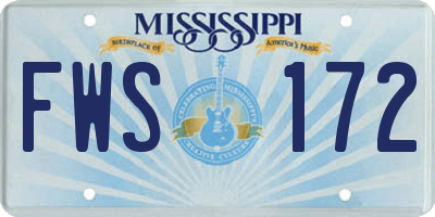 MS license plate FWS172