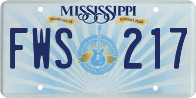 MS license plate FWS217