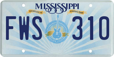 MS license plate FWS310