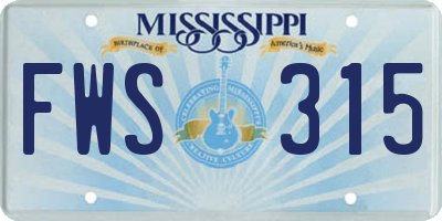 MS license plate FWS315