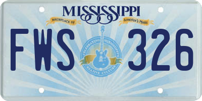 MS license plate FWS326