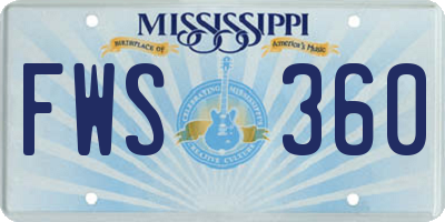 MS license plate FWS360