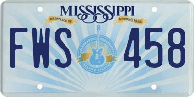 MS license plate FWS458