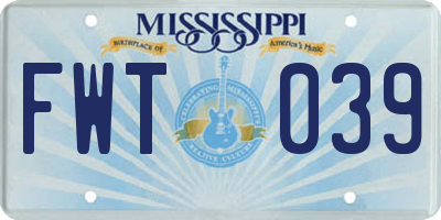 MS license plate FWT039