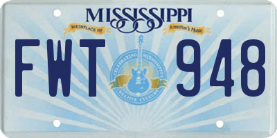MS license plate FWT948