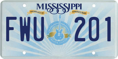 MS license plate FWU201