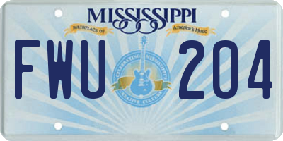 MS license plate FWU204