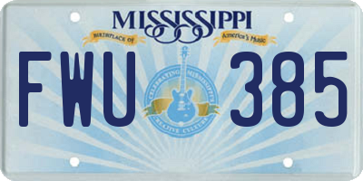MS license plate FWU385