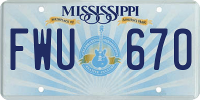 MS license plate FWU670