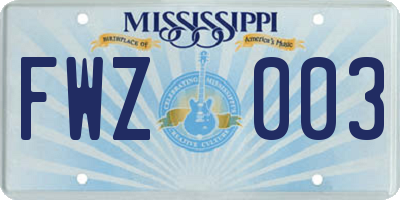 MS license plate FWZ003