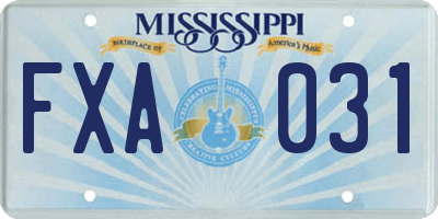 MS license plate FXA031