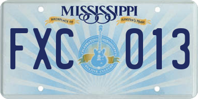 MS license plate FXC013
