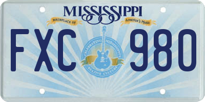 MS license plate FXC980