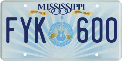 MS license plate FYK600