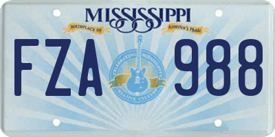 MS license plate FZA988