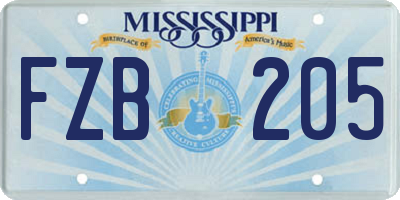 MS license plate FZB205