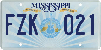 MS license plate FZK021