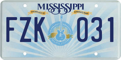 MS license plate FZK031