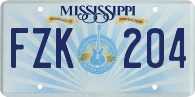 MS license plate FZK204