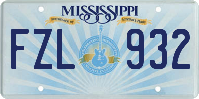 MS license plate FZL932