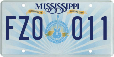 MS license plate FZO011