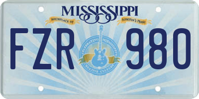 MS license plate FZR980