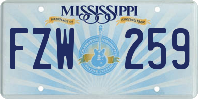 MS license plate FZW259