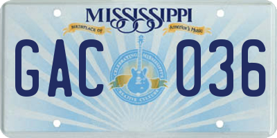 MS license plate GAC036