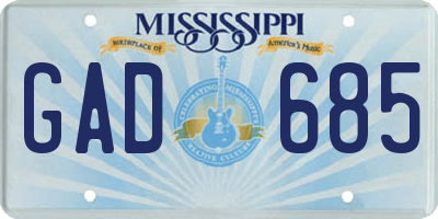 MS license plate GAD685