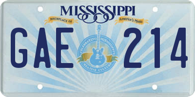 MS license plate GAE214