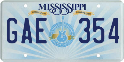 MS license plate GAE354
