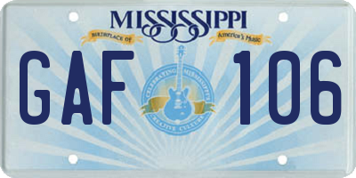 MS license plate GAF106