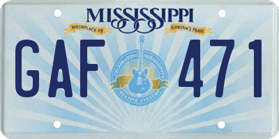 MS license plate GAF471