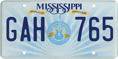 MS license plate GAH765