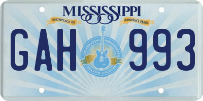 MS license plate GAH993
