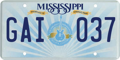 MS license plate GAI037