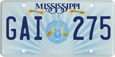 MS license plate GAI275