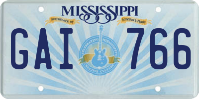 MS license plate GAI766