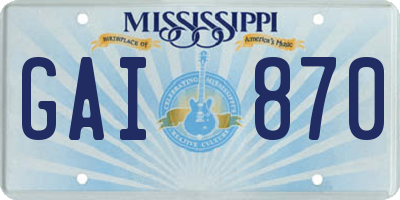 MS license plate GAI870