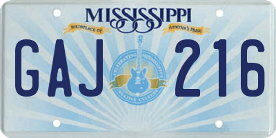 MS license plate GAJ216