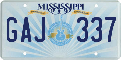 MS license plate GAJ337