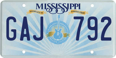 MS license plate GAJ792