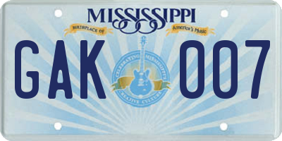 MS license plate GAK007