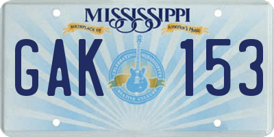 MS license plate GAK153