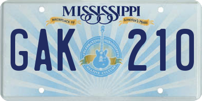 MS license plate GAK210