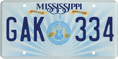 MS license plate GAK334