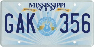 MS license plate GAK356