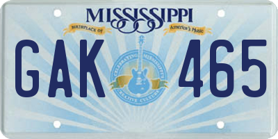 MS license plate GAK465